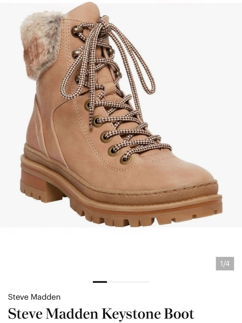 Steve Madden Lace-Up Fur Collar Boot in Tan / Size 10